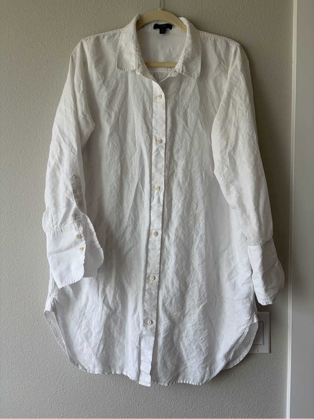 J Crew White Linen Cotton Long-Sleeve Button-Up Swim Cover Up Shirt - Picture 7 of 8